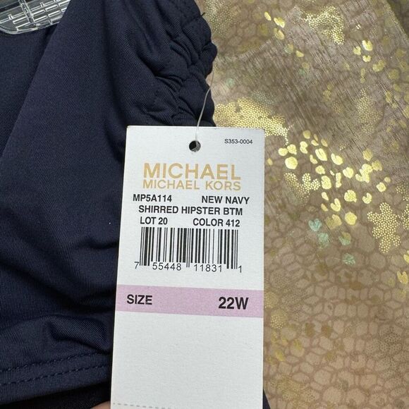 Michael Kors Navy Blue Shirred High Waist Plus Size Hipster Swim Bottom 22W - Picture 5 of 8